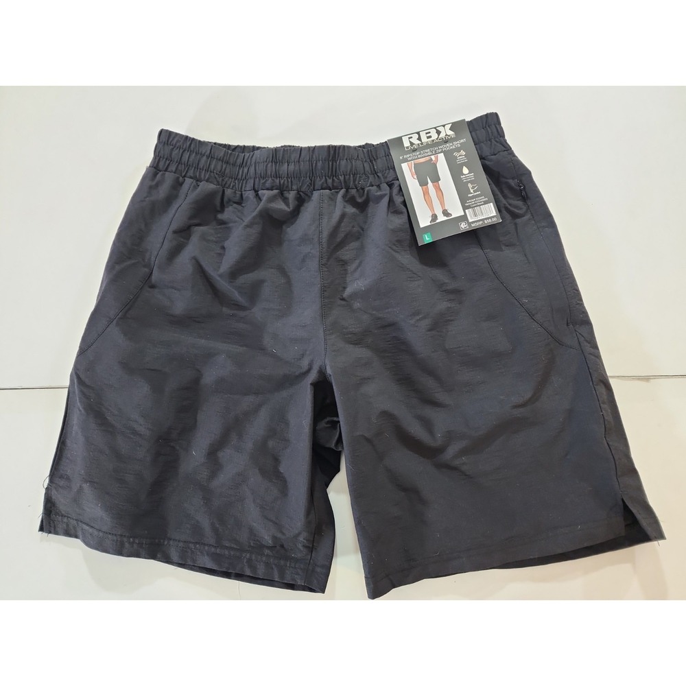 RBX Active Mens 8" Ripstop Stretch Woven Shorts Black Gym Running Size L NWT‎